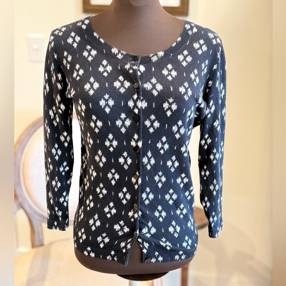 Talbots Black and White Cardigan Sweater